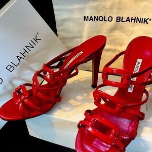 Strappy RED Manolo Blahnik heels size 39.5 or 8.5 B